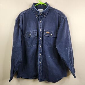 Carhartt Mens LS Button Down 2 Pocket Leather Tab Cotton Denim Shacket Large